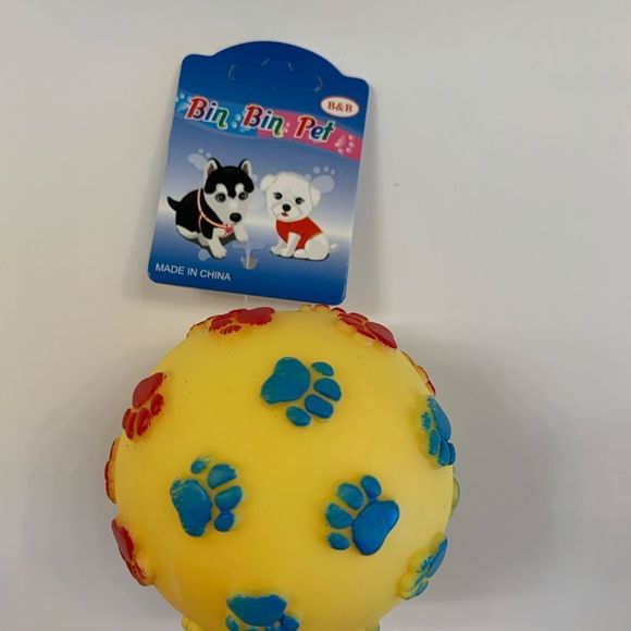 Pet- Squeaky Toy- Ball W/ Paw Prints - Various Colors - Picture 6 of 11